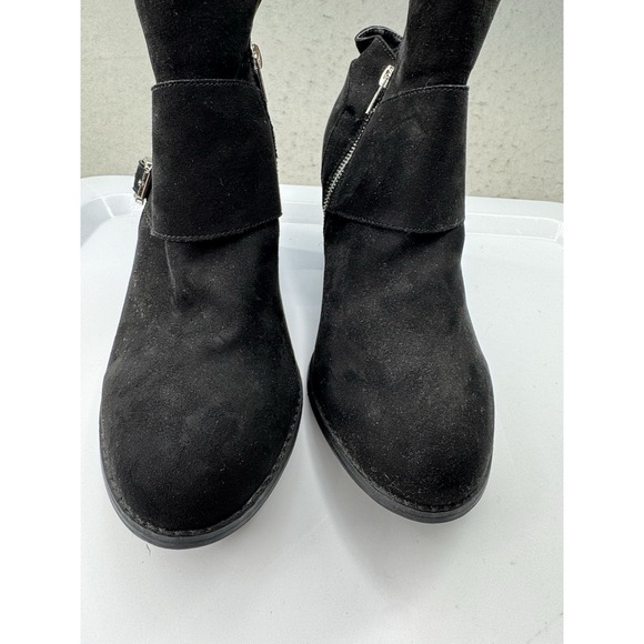 Womens Size 11 Black Heeled Ankle Booties Boots Buckle Accent Cute Sexy Biker - Picture 3 of 11